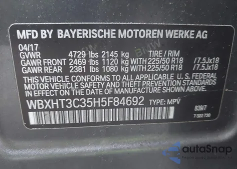 2017 BMW X1 xDrive28I z USA, uszkodzony, nr VIN WBXHT3C35H5F84692